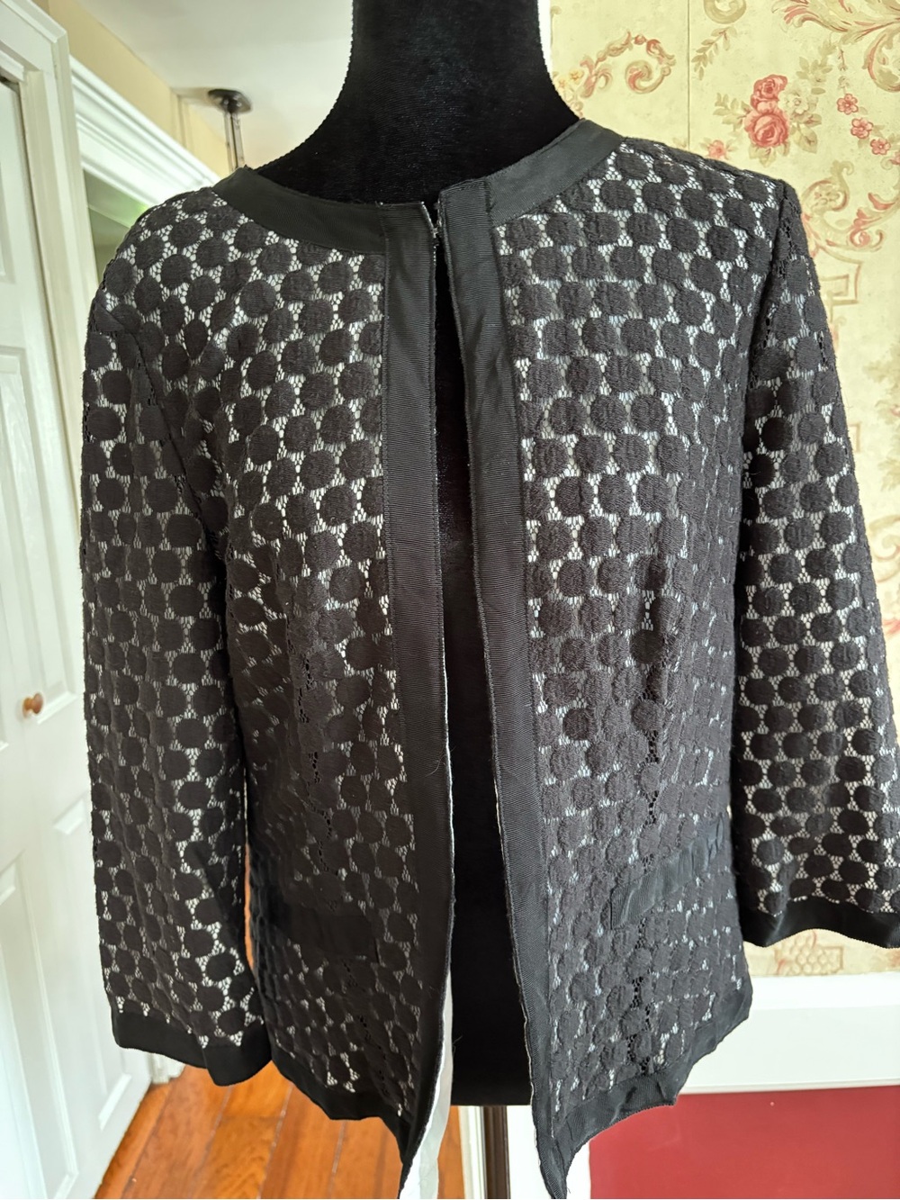 Charter Club Black Open-Front Textured Dot Jacket